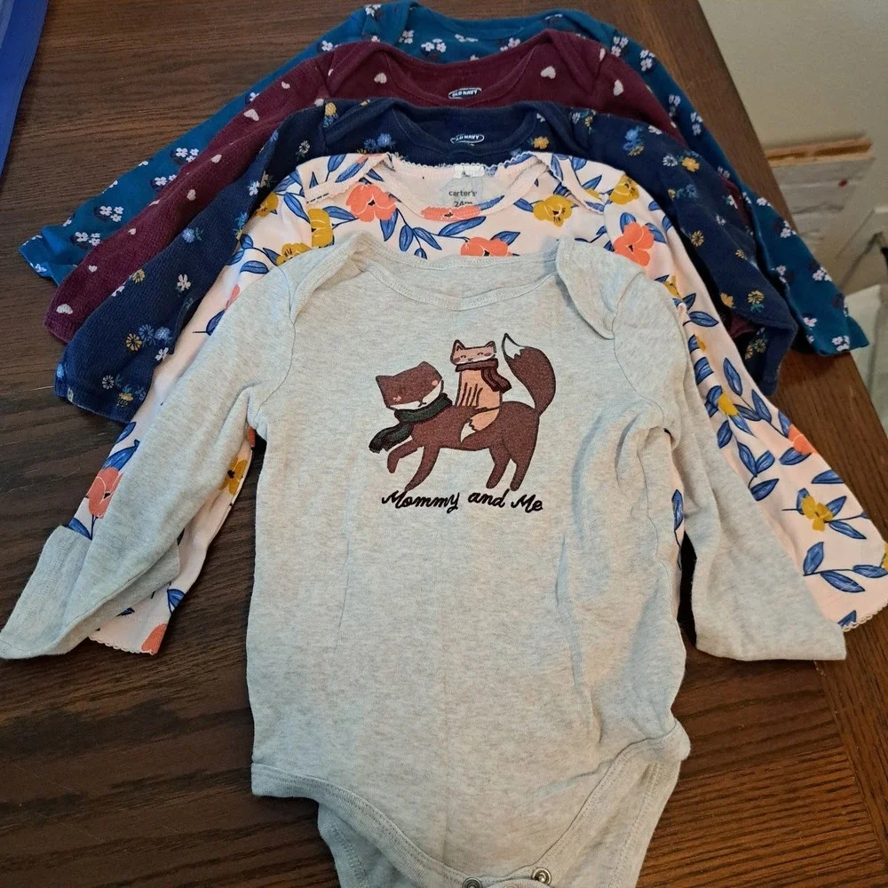 Old Navy Carters Dip Baby Girl Long Sleeve Bodysuit Lot 5pc 18-24M Floral Hearts